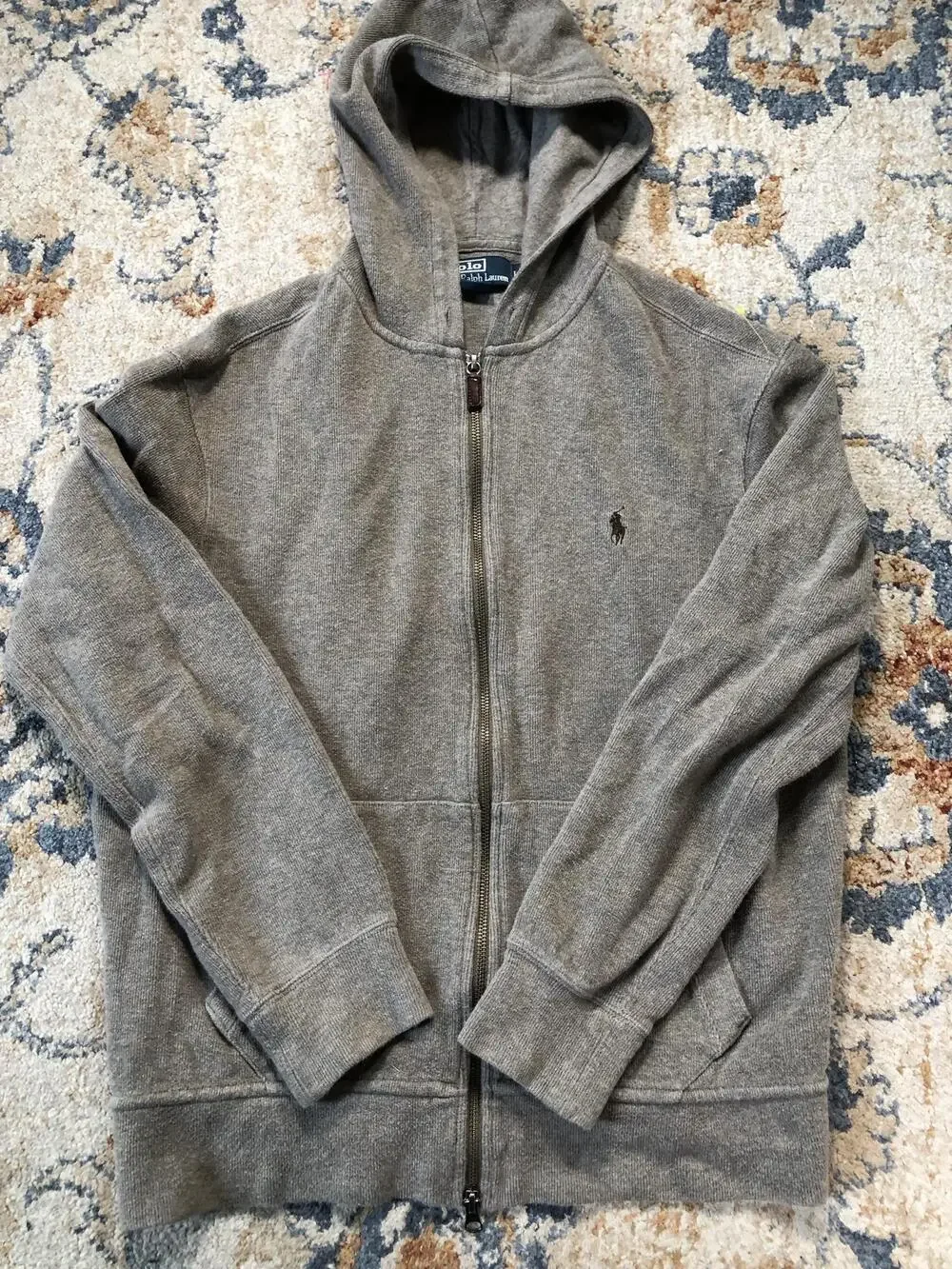 Polo Ralph Lauren Hoodie Sweatshirt Mens Large Gray Full Zip Fleece Pony Logo
